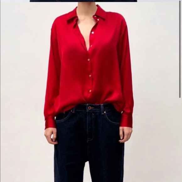 Zara Tops Zara Oversized Satin Button Up Poshmark